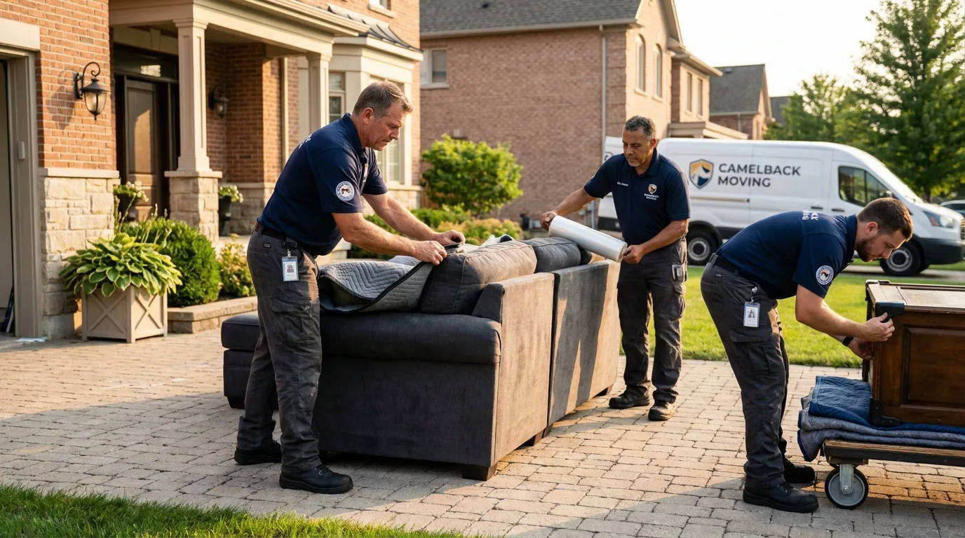 Large estate moving crew wrapping furniture in Elmendorf, TX